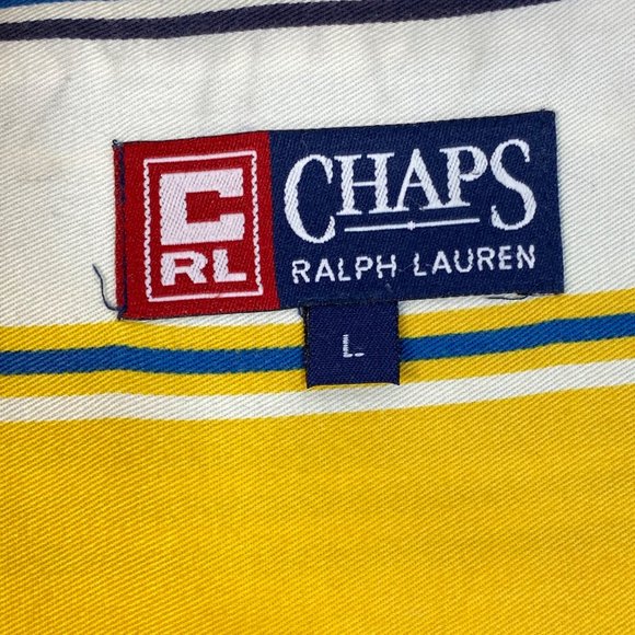 Chaps Ralph Lauren Shirt Long Sleeve Sz L 100% Cotton Blue/Yellow Stripes Preown - Picture 2 of 10